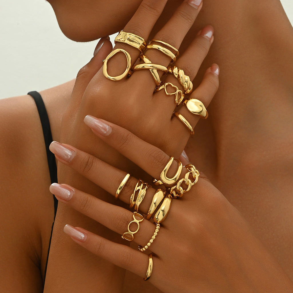 16pc Adjustable Geometric Ring Set