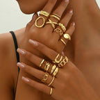 16pc Adjustable Geometric Ring Set