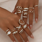16pc Adjustable Geometric Ring Set