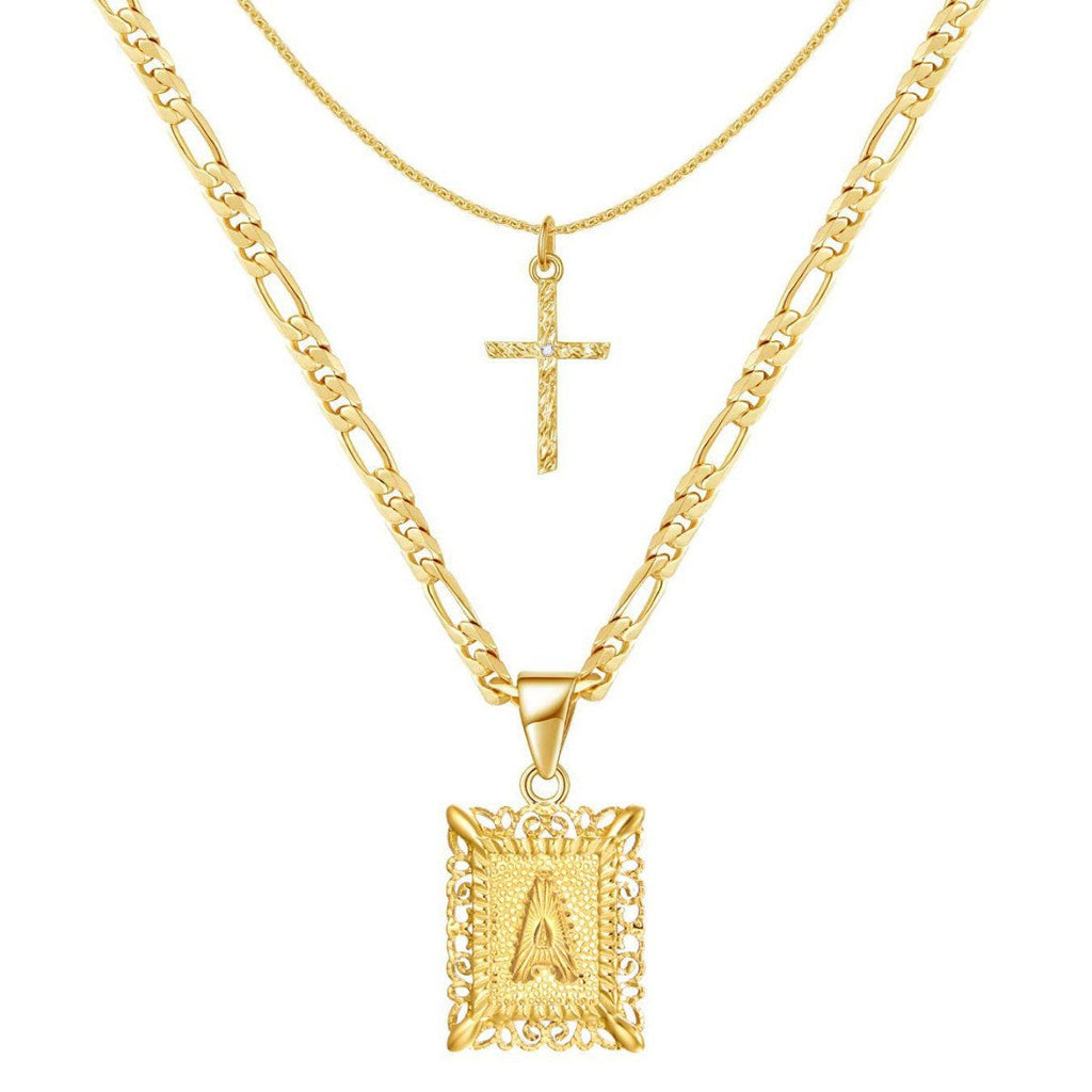 2pc 14k Initial & Cross Necklace Set