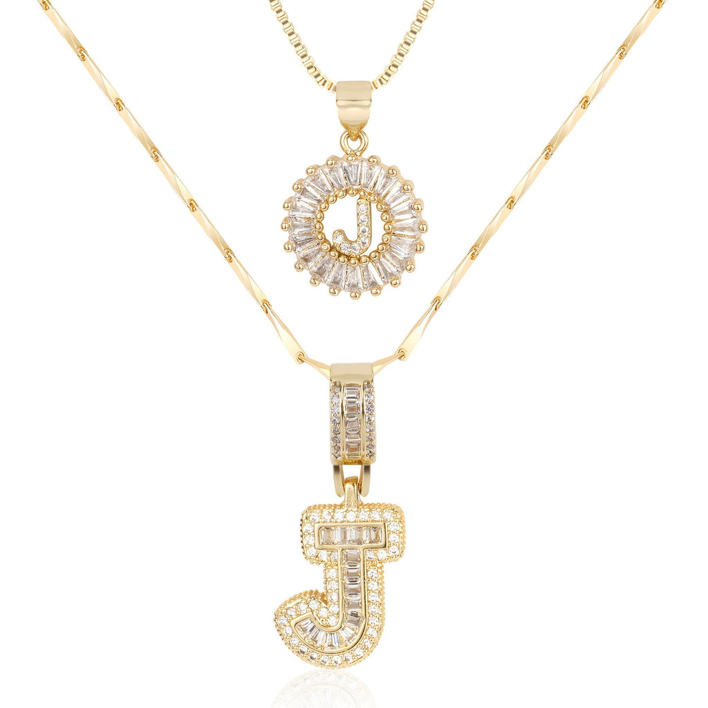 2pc 14k Diamond Letter Initial Necklaces