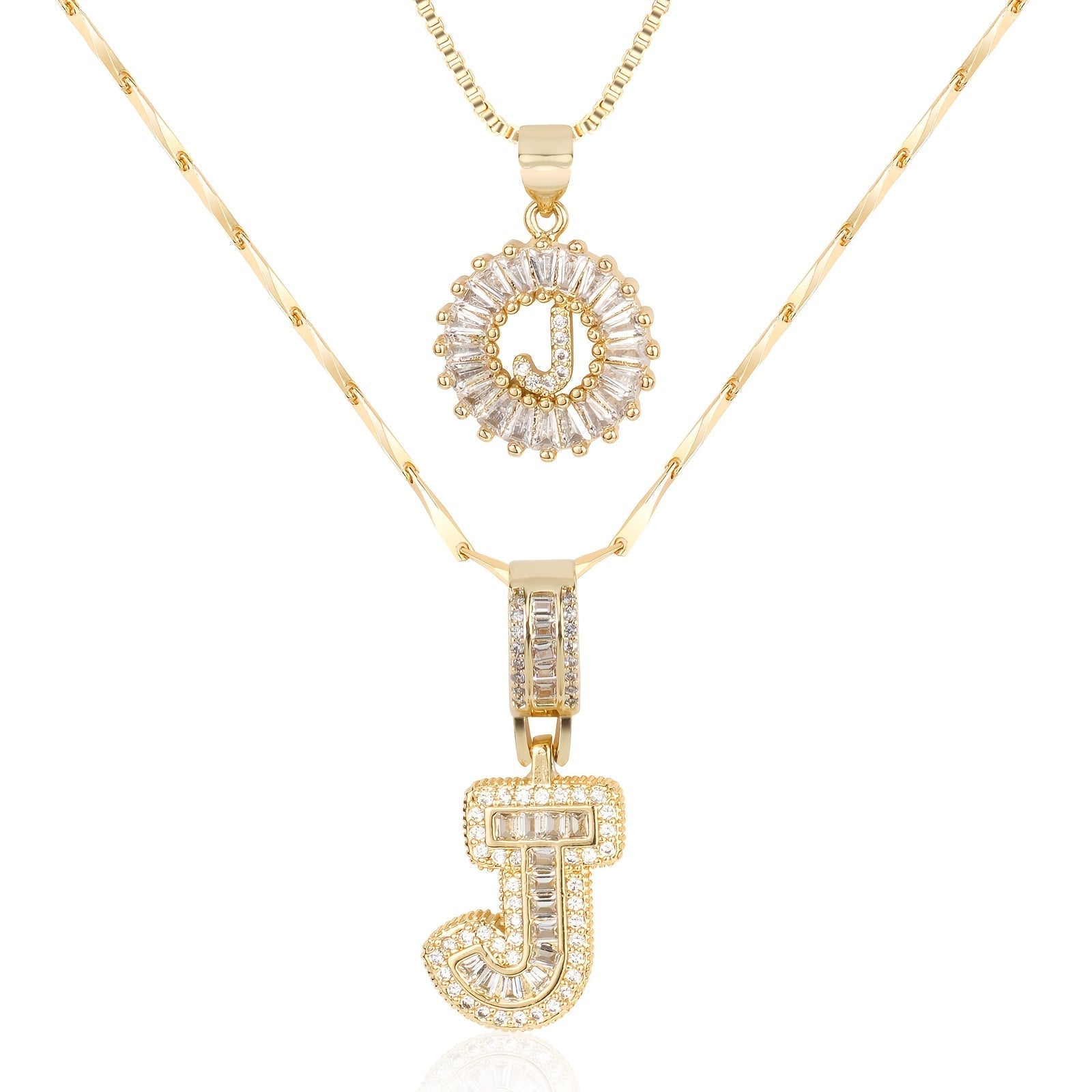 2pc 14k Diamond Letter Initial Necklaces