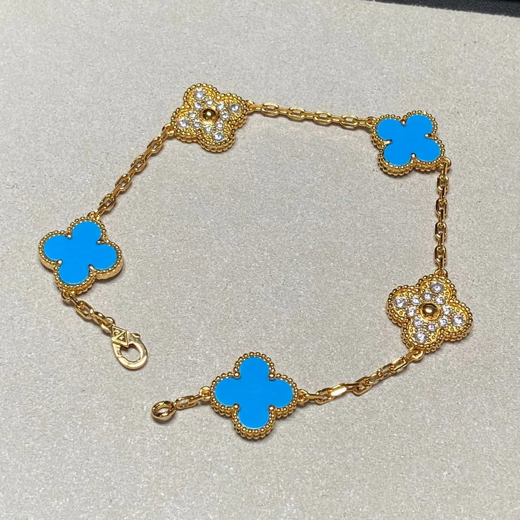 CLOVER 5 MOTIF BLUE AGATE BRACELET COLLECTION