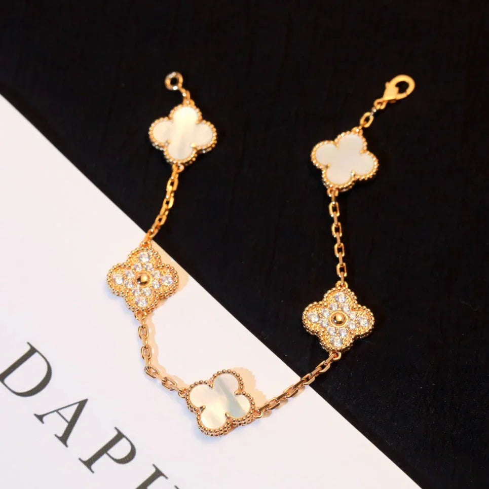 CLOVER WHITE PEARL MOP 5 MOTIF BRACELET COLLECTION