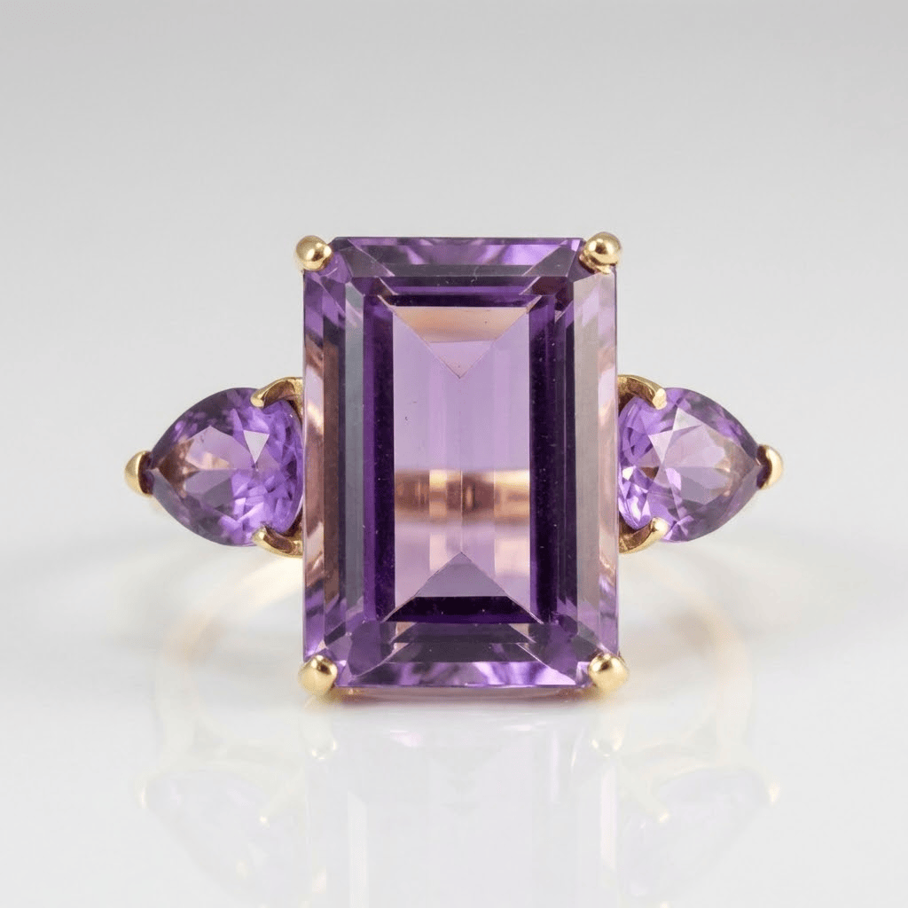 AMETHYST TOURMALINE CRYSTAL GOLD RING