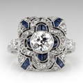 SILVER DIAMOND SAPPHIRE VINTAGE RING