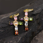 Dainty Colorful Gem Set Cross Earrings