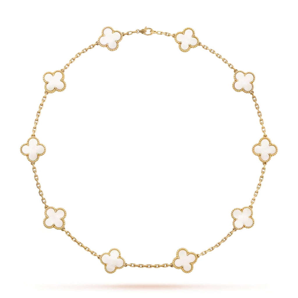 CLOVER | 10-Motif White Necklace - Sleek & Elegant
