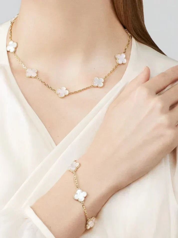 CLOVER | 10-Motif White Necklace - Sleek & Elegant