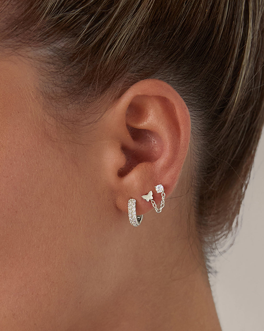 Double Piercing Earrings Link Chain
