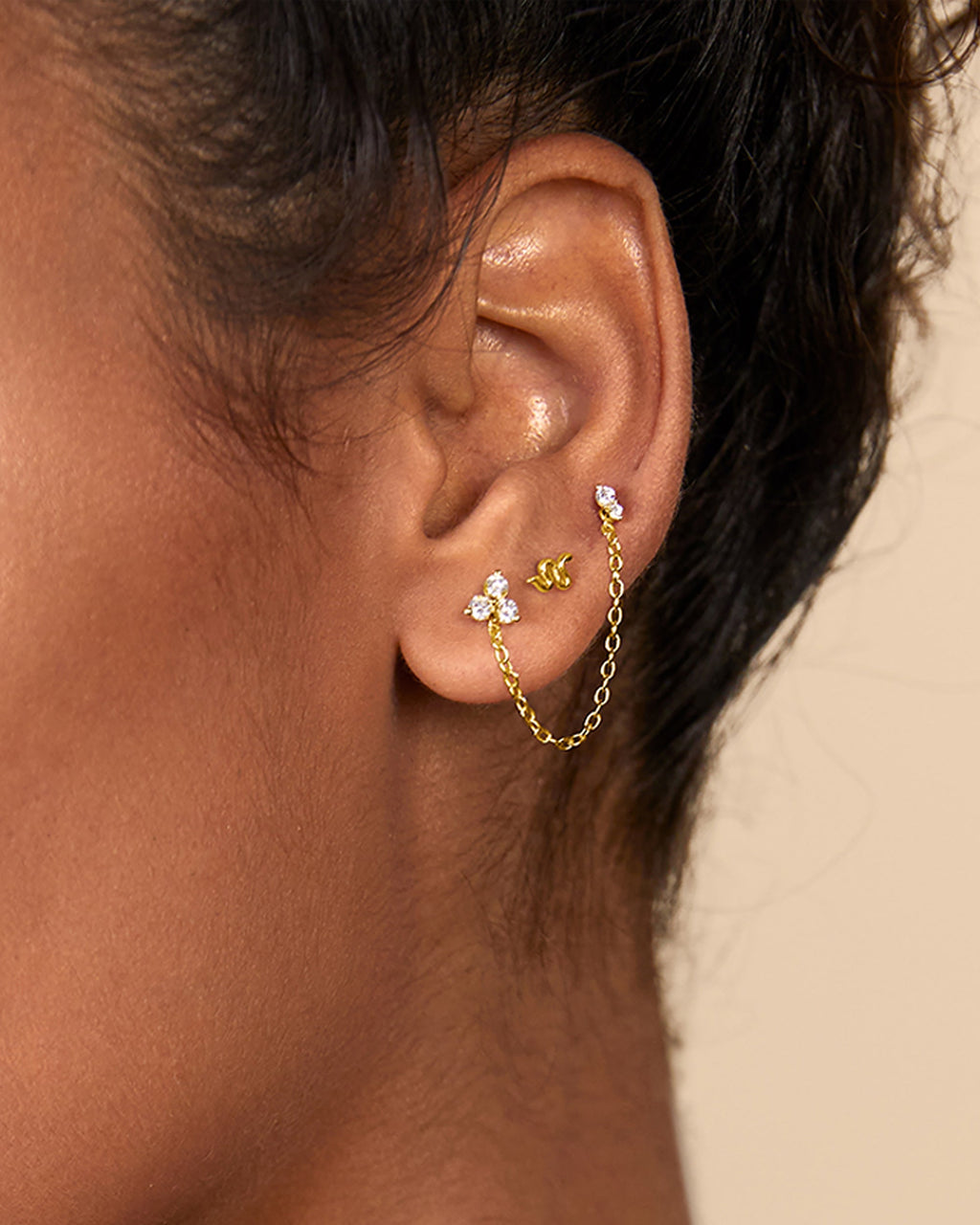 Double Piercing Earrings Link Chain