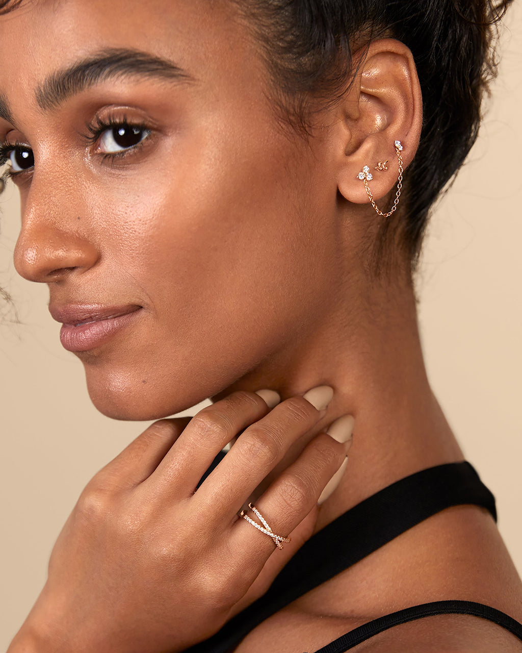 Double Piercing Earrings Link Chain