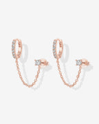 Chained Huggie Hoop with CZ Stud