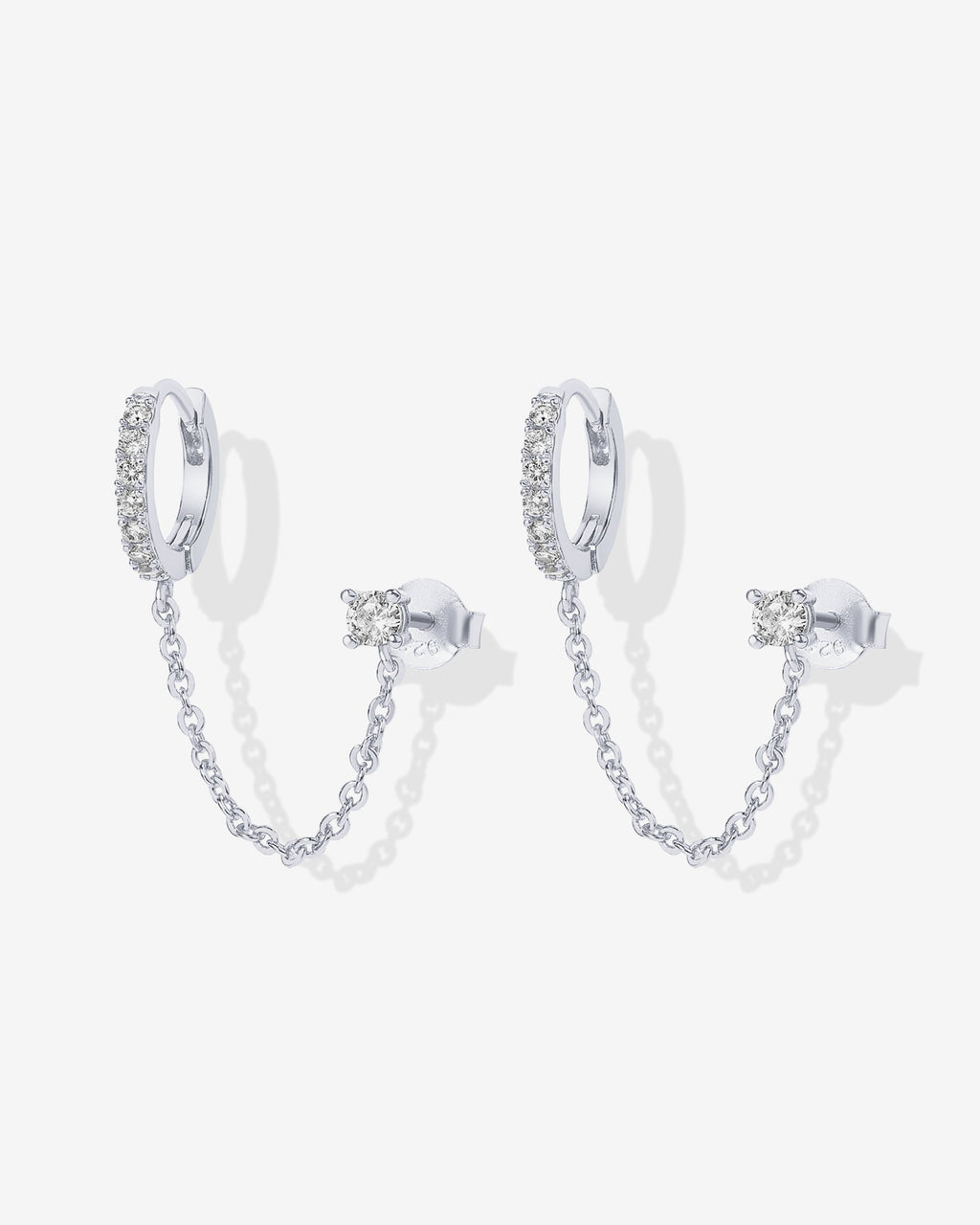 Chained Huggie Hoop with CZ Stud