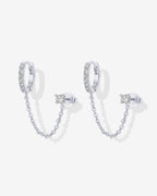 Chained Huggie Hoop with CZ Stud