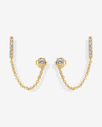 Chained Huggie Hoop with CZ Stud