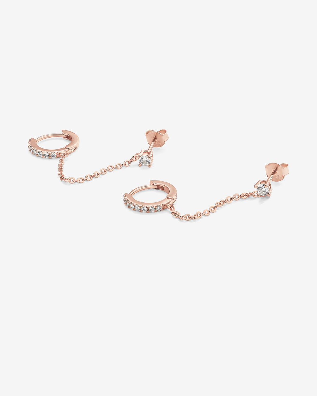 Chained Huggie Hoop with CZ Stud