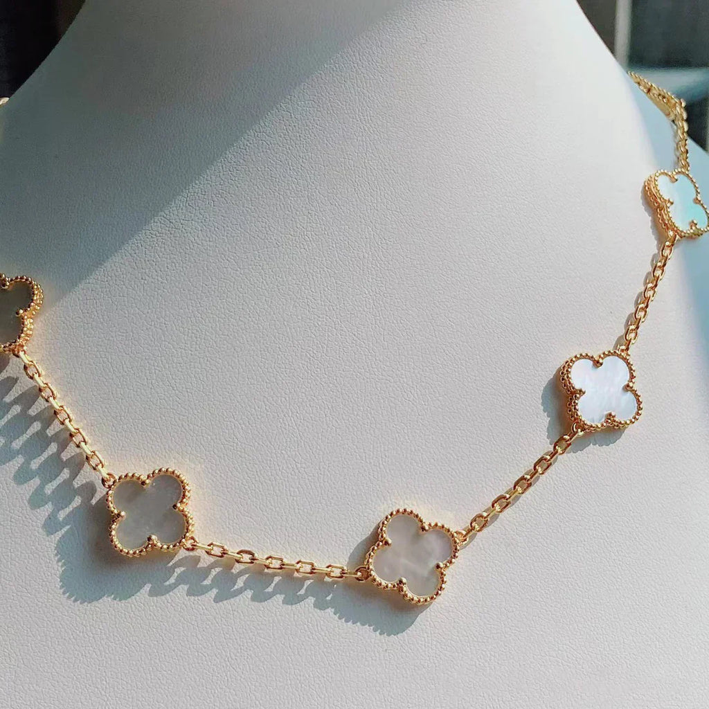 CLOVER | 10-Motif White Necklace - Sleek & Elegant