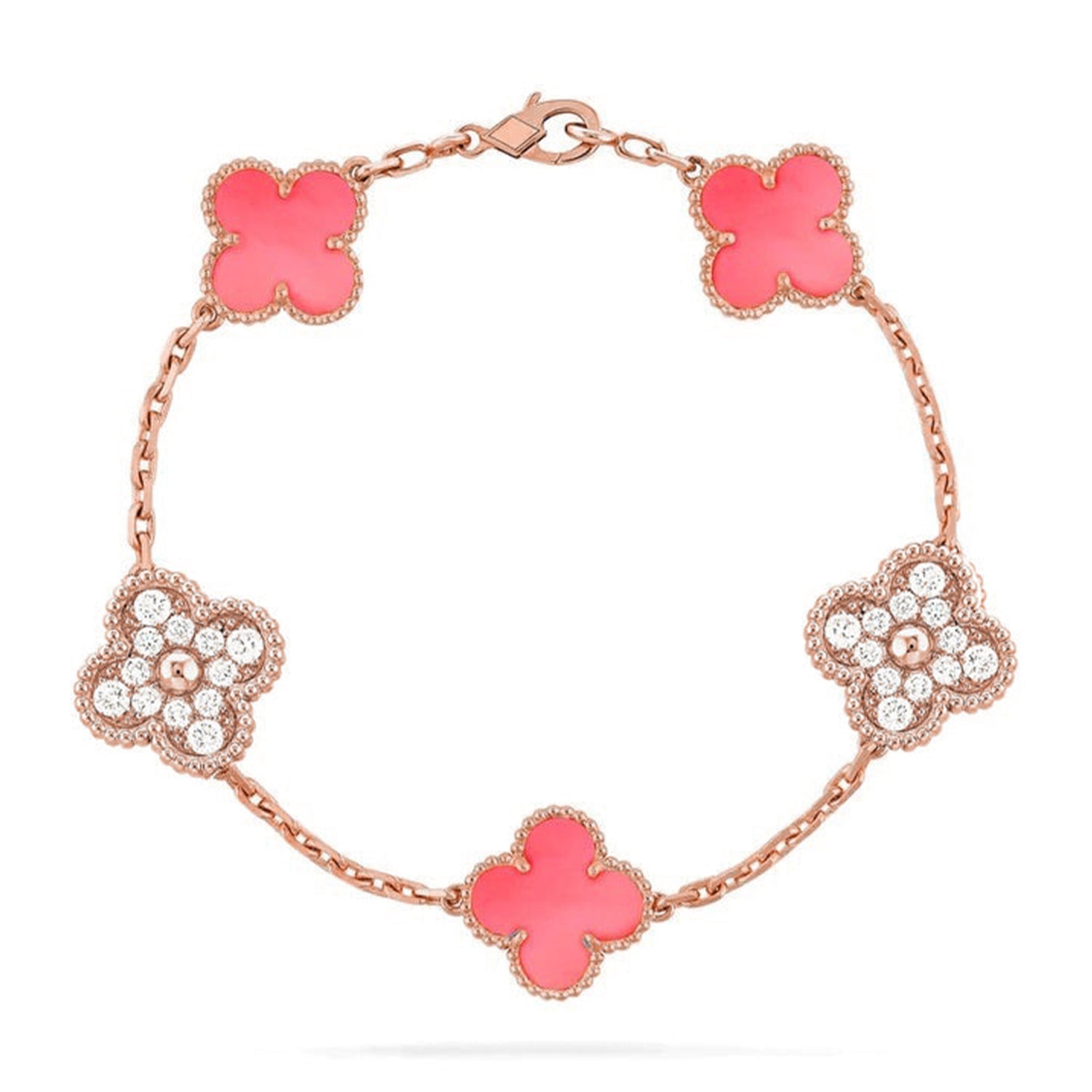 CLOVER 5 MOTIFS PINK MOP BRACELET COLLECTION