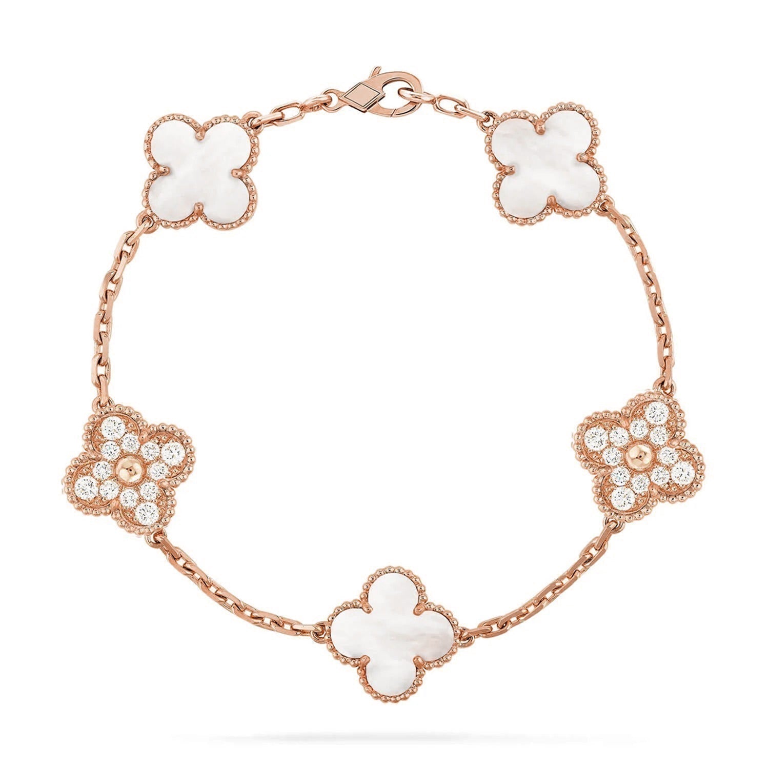 CLOVER WHITE PEARL MOP 5 MOTIF BRACELET COLLECTION