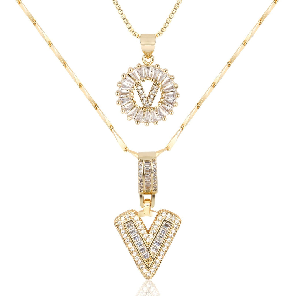 2pc 14k Diamond Letter Initial Necklaces