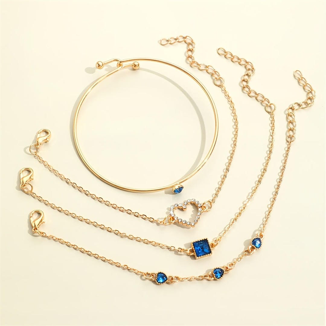 Sapphire Golden Hearts Bracelet Set