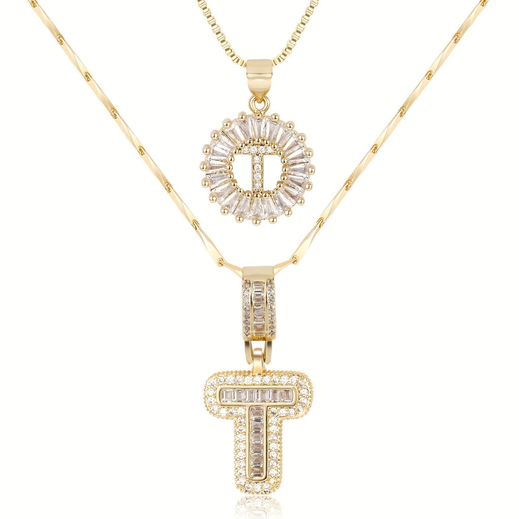 2pc 14k Diamond Letter Initial Necklaces