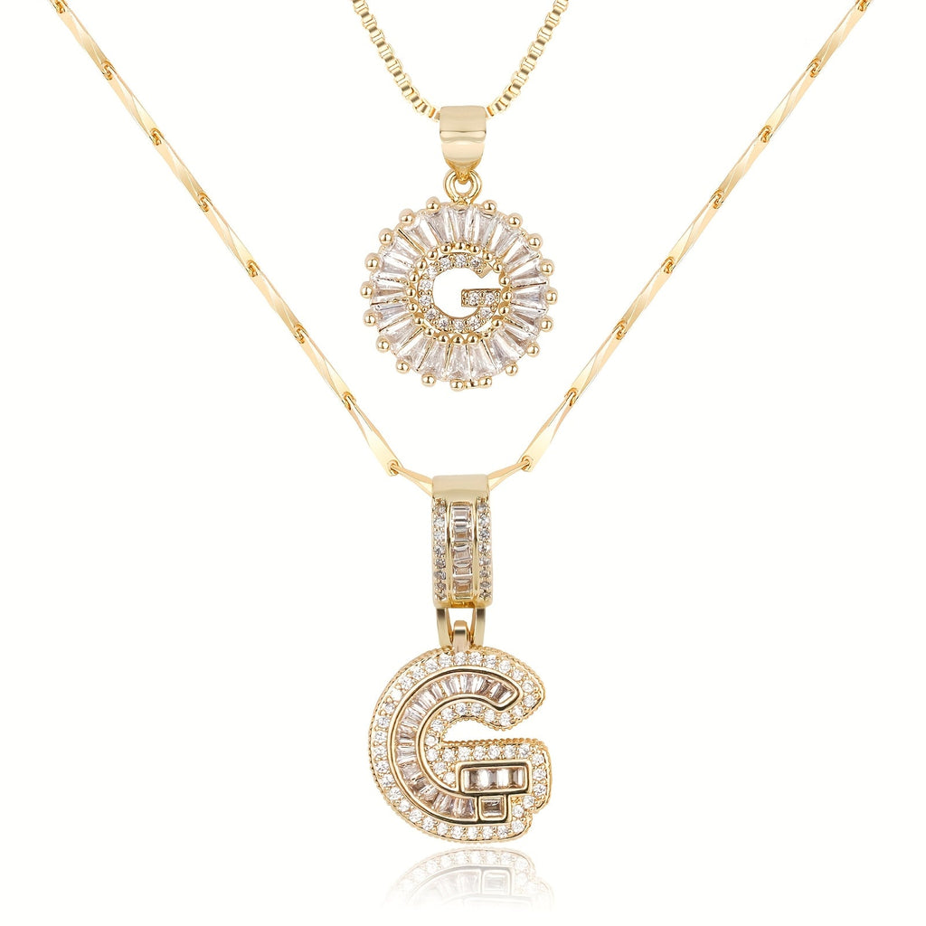 2pc 14k Diamond Letter Initial Necklaces