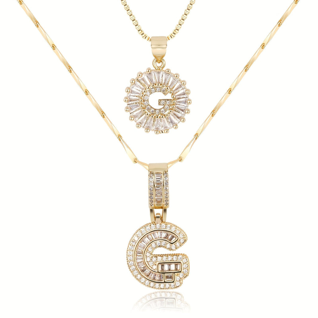2pc 14k Diamond Letter Initial Necklaces