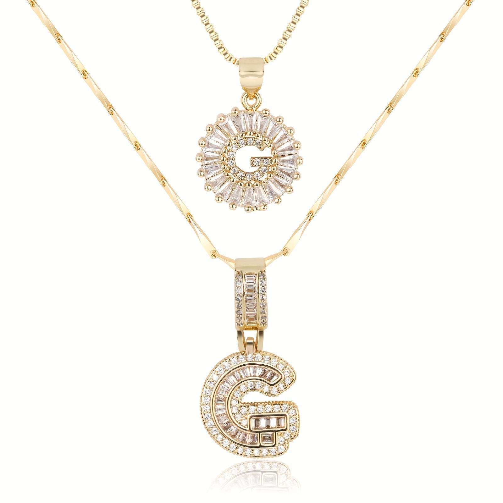 2pc 14k Diamond Letter Initial Necklaces