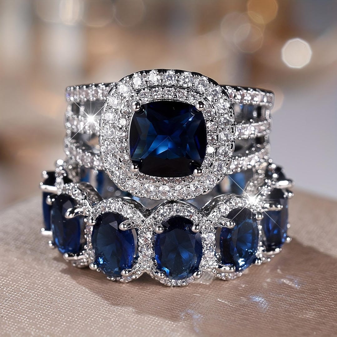 Sapphire Halo Stack Ring Set