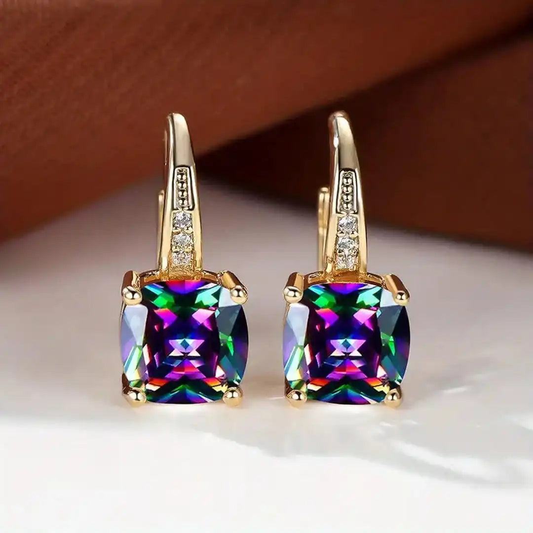 Mystic Sapphire Stone Hoop Earrings