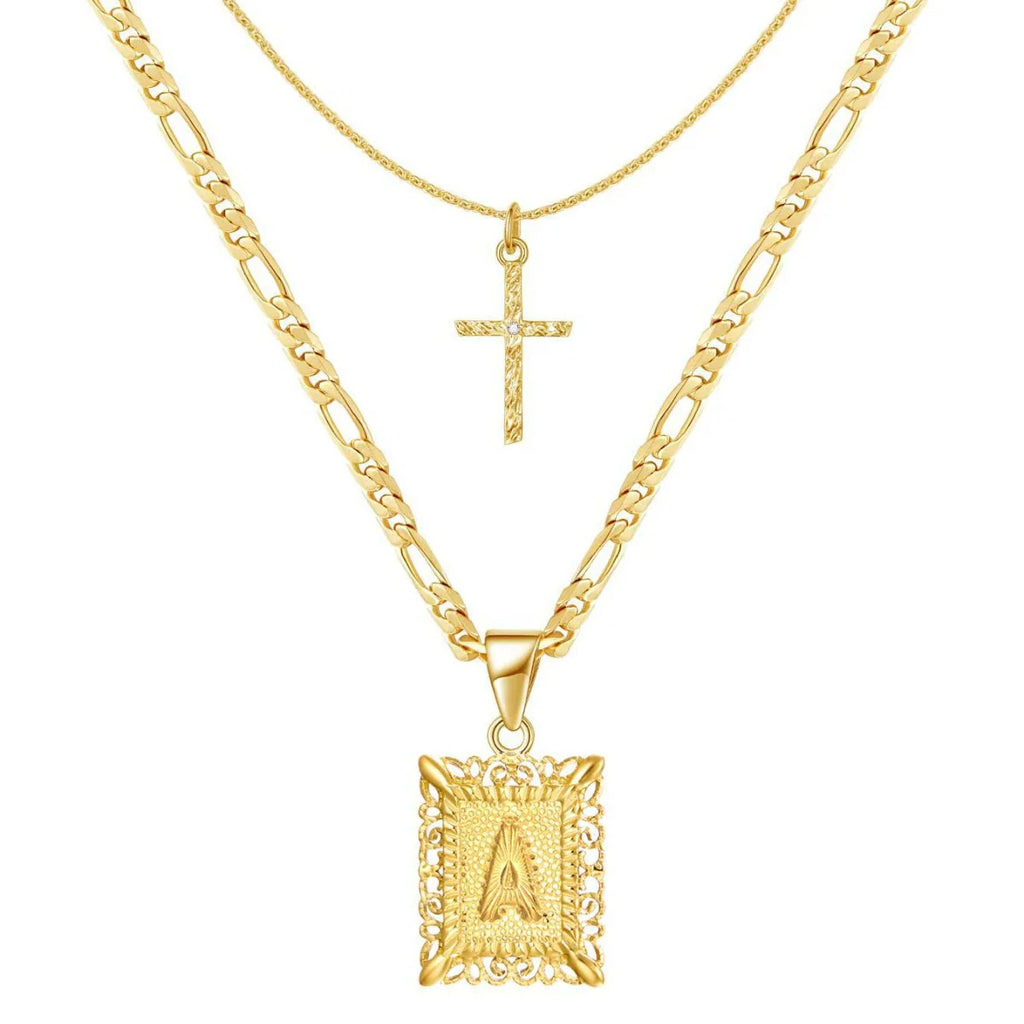 2pc 14k Initial & Cross Necklace Set