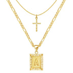 2pc 14k Initial & Cross Necklace Set