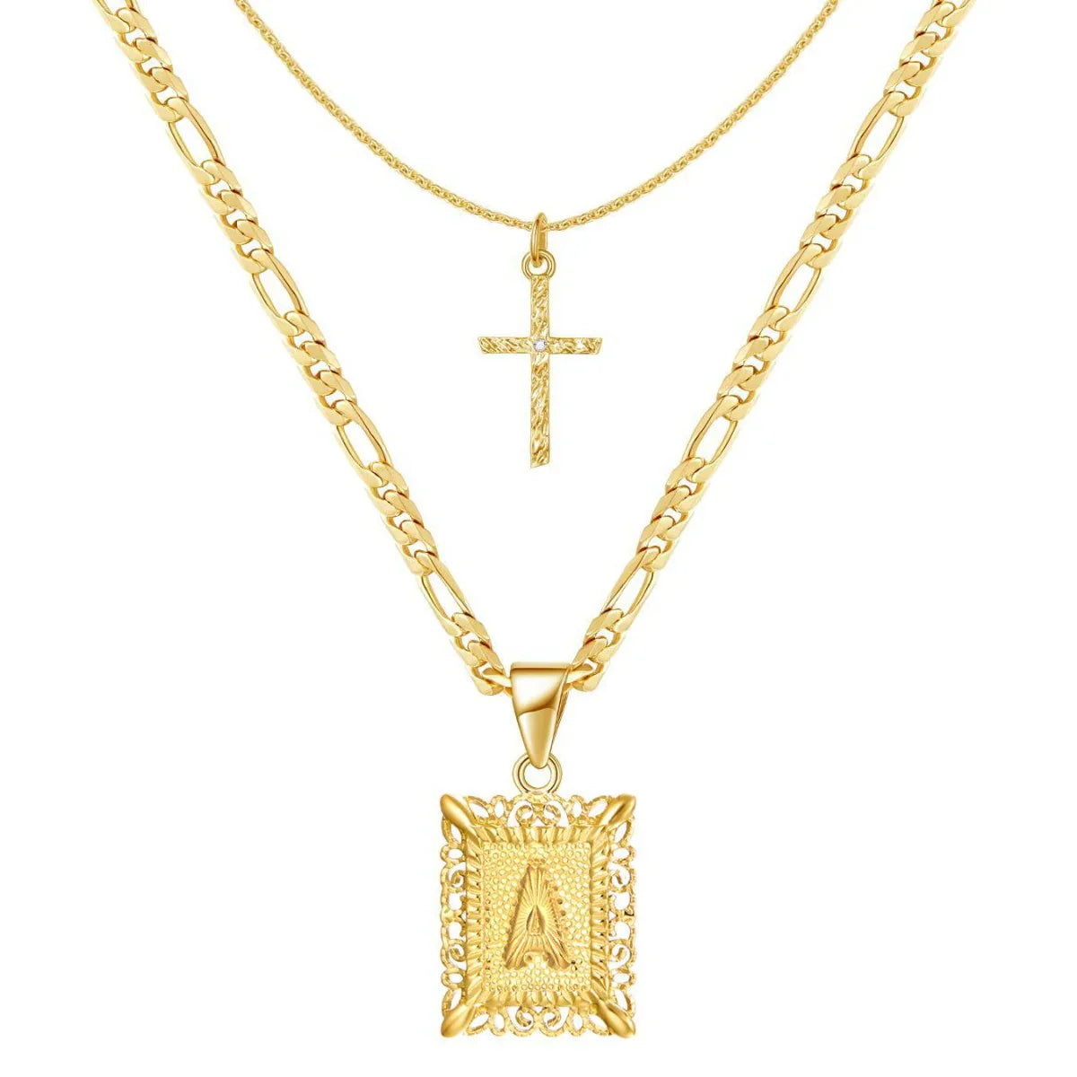 2pc 14k Initial & Cross Necklace Set
