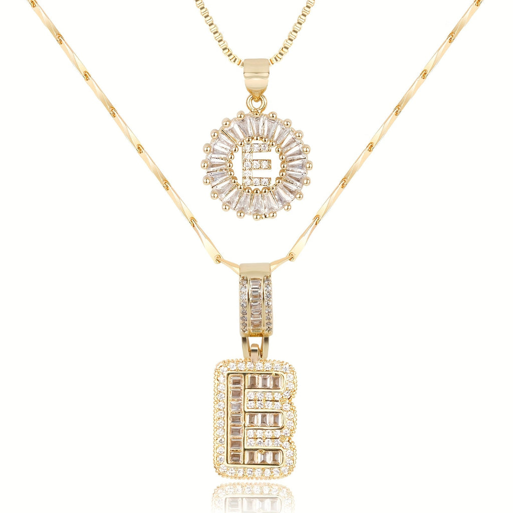 2pc 14k Diamond Letter Initial Necklaces