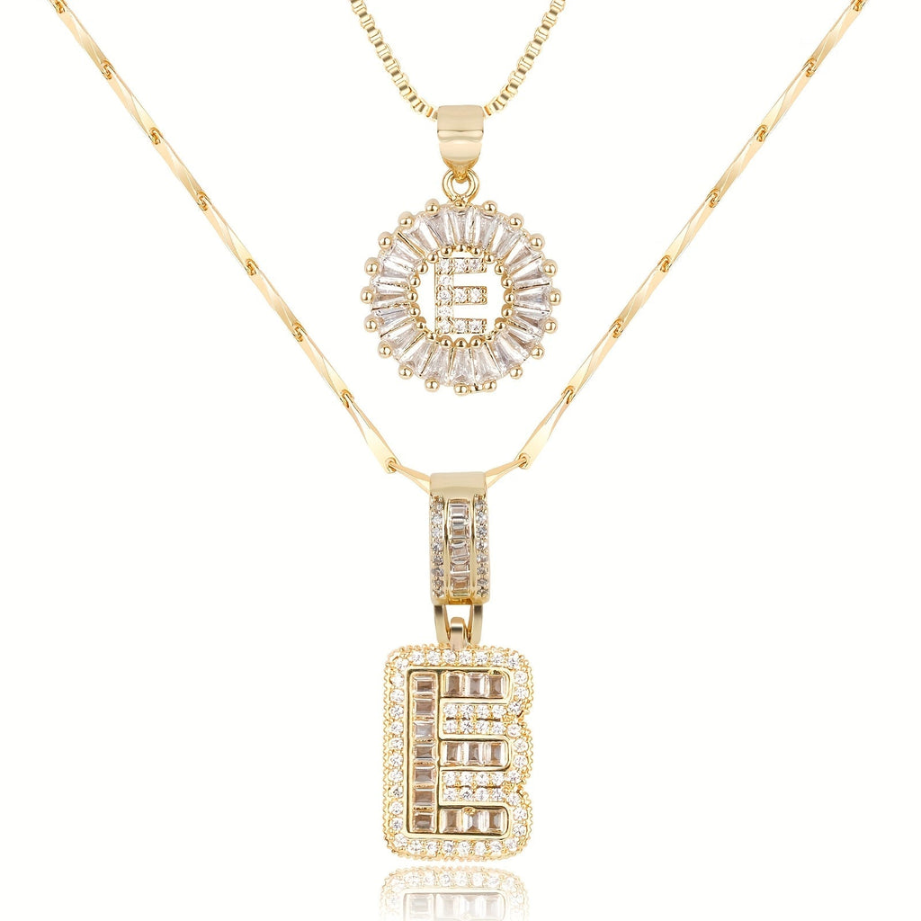 2pc 14k Diamond Letter Initial Necklaces
