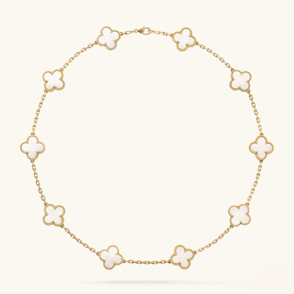 CLOVER | 10-Motif White Necklace - Sleek & Elegant