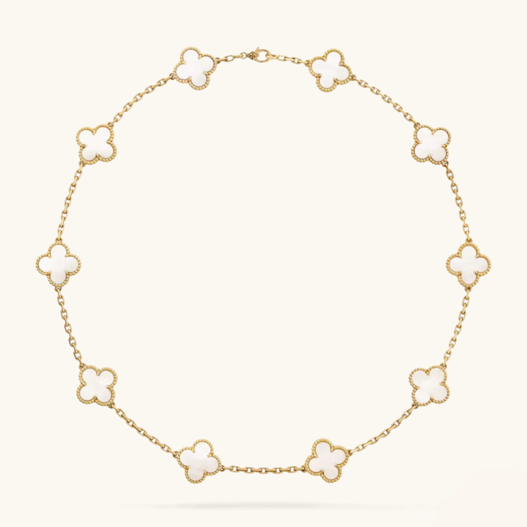 CLOVER | 10-Motif White Necklace - Sleek & Elegant