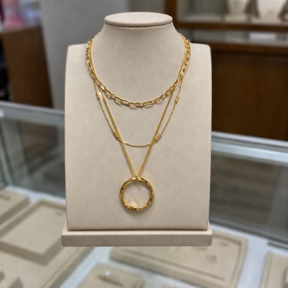 Classic Three Row Gold Necklace