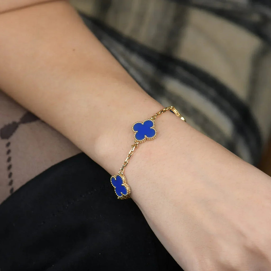 CLOVER 5 MOTIF BLUE AGATE BRACELET COLLECTION