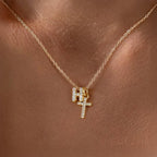 Dainty Diamond Initial & Cross Necklace
