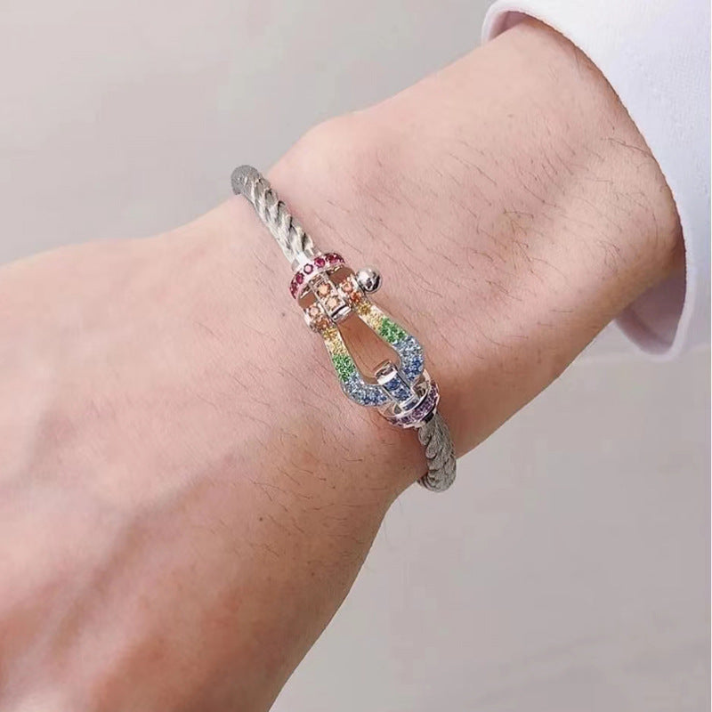 FORC LARGE HORSESHOE COLORED DIAMOND BRACELET SILVER