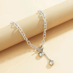 Bold Chunky Chain Link Dual Heart Lariat Necklace & Bracelet