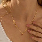 Dainty Name & Teardrop Birthstone Necklace