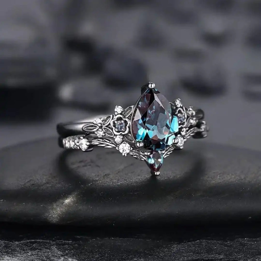 Gun Black Sapphire Zirconia Ring Set