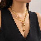 Bold Chunky Chain Link Dual Heart Lariat Necklace & Bracelet