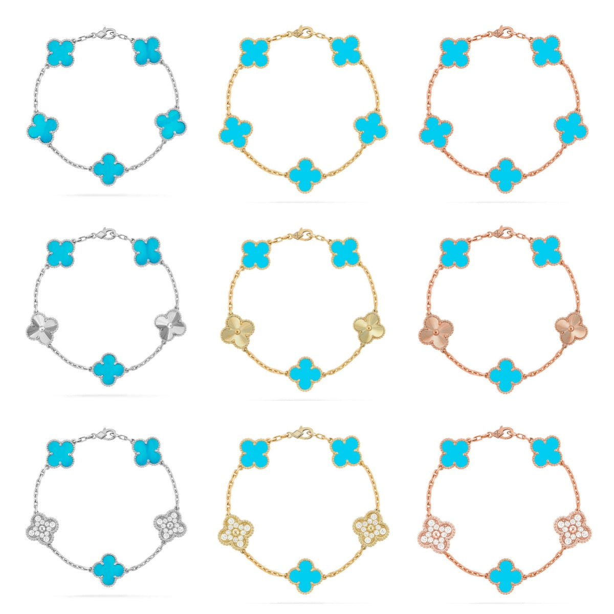CLOVER 5 MOTIF TURQUOISE BRACELET COLLECTION