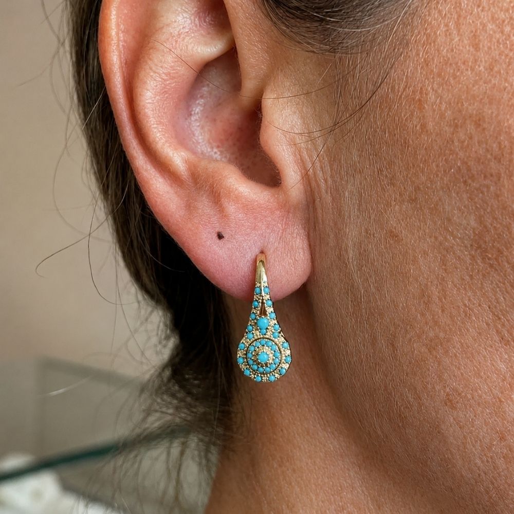 Valenne Turquoise Cluster Gold Earrings