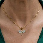 Dragonfly Necklace in Gold with Opal